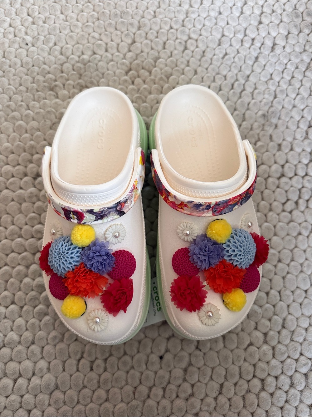 CROCS White Clog with Multicolor Floral Poms